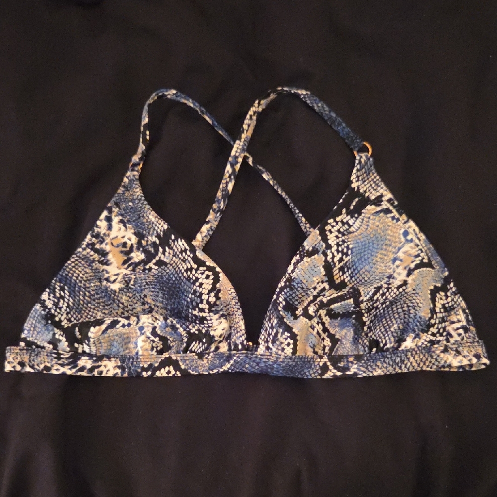 Shade & Shore Cream and Blue Logo Bikini Top